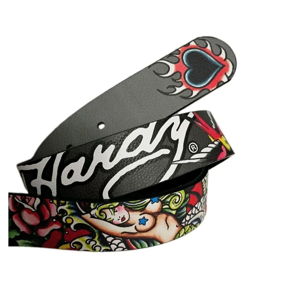 Ed Hardy Men's Size 38 Reversible Belt Grey Black Tattoo Graphics Mermaid NWT